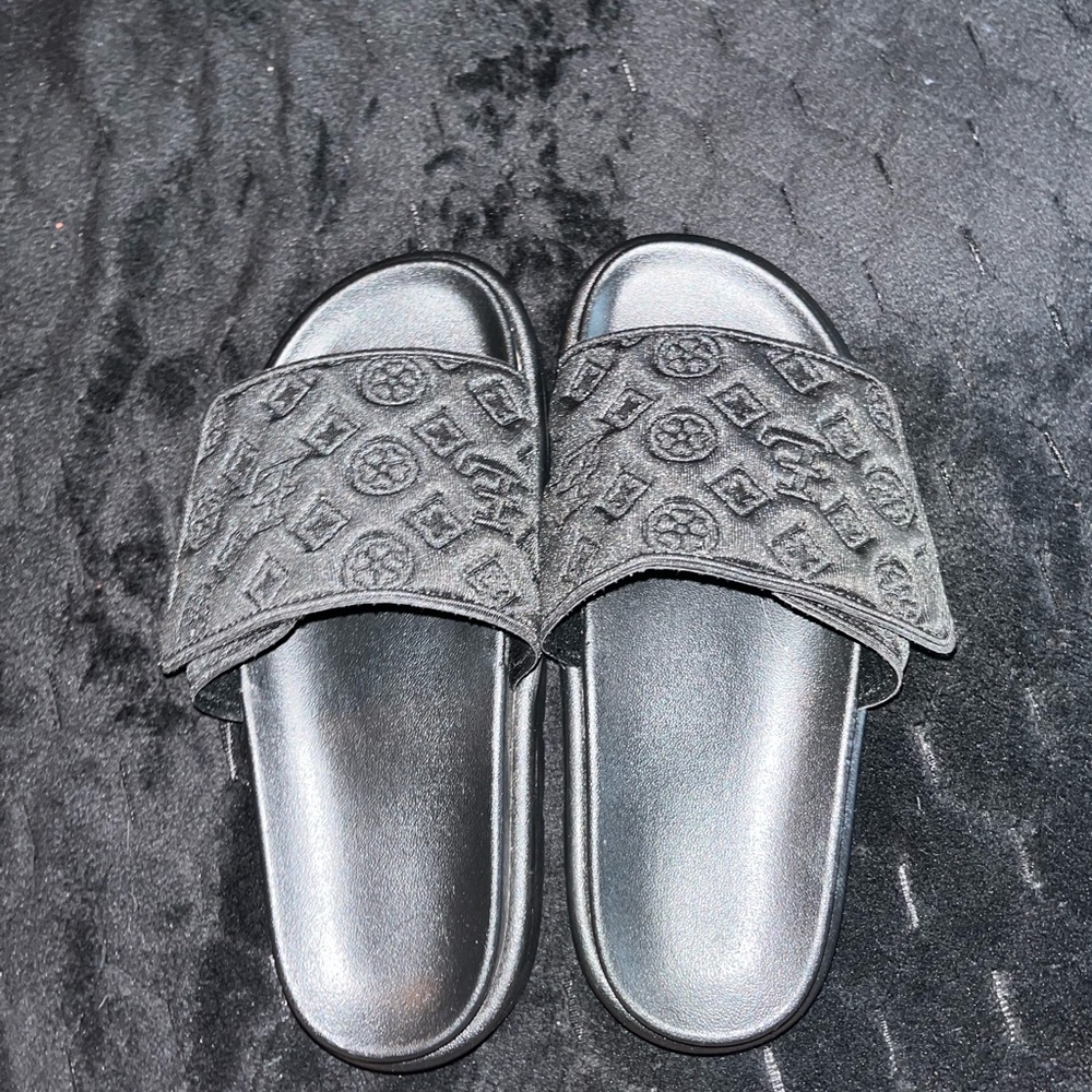 Black Embossed Slide Sandals